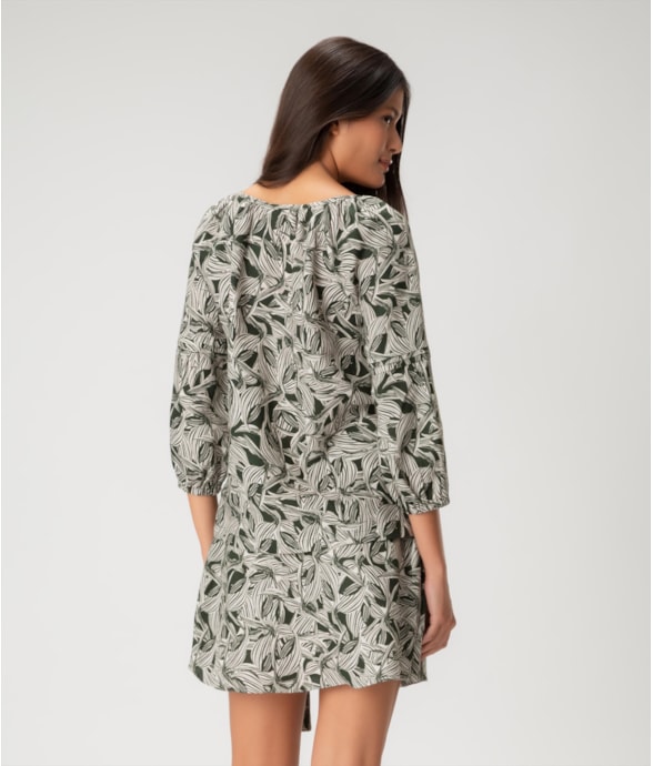 Bata Linen Print Verde Escuro