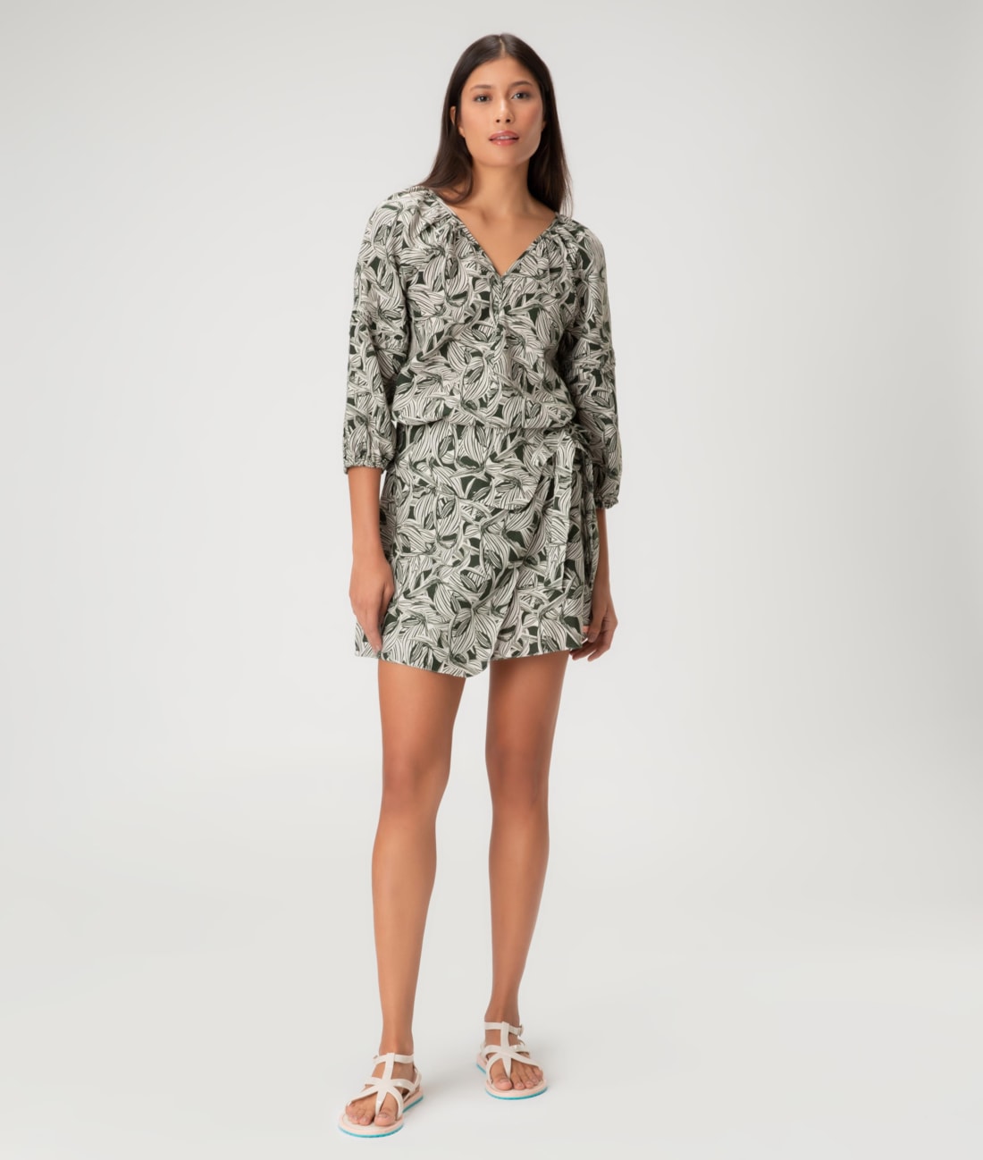 Bata Linen Print Verde Escuro