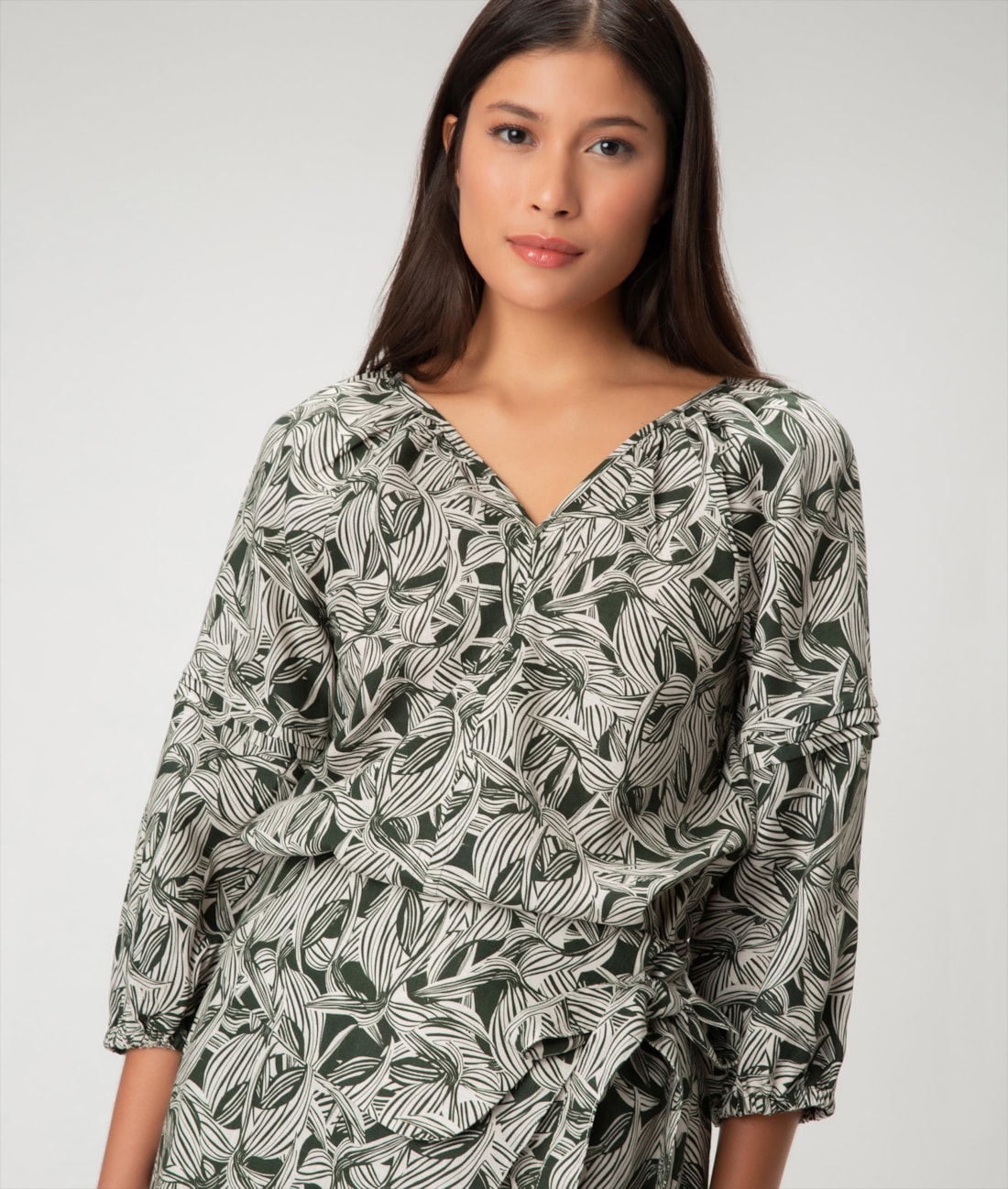 Bata Linen Print Verde Escuro