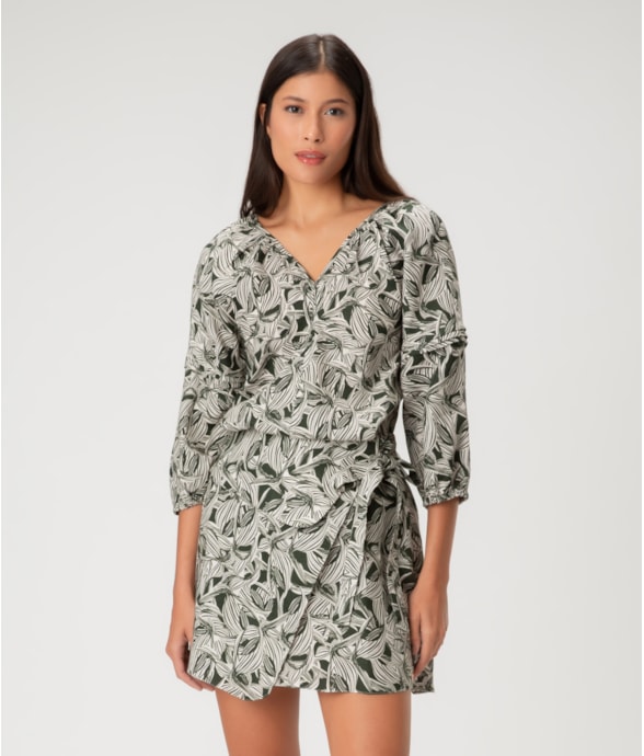 Bata Linen Print Verde Escuro