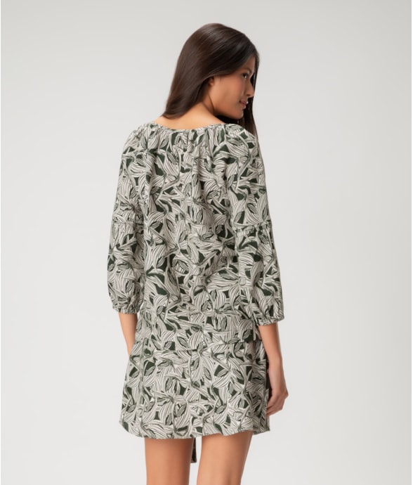 Bata Linen Print Verde Escuro