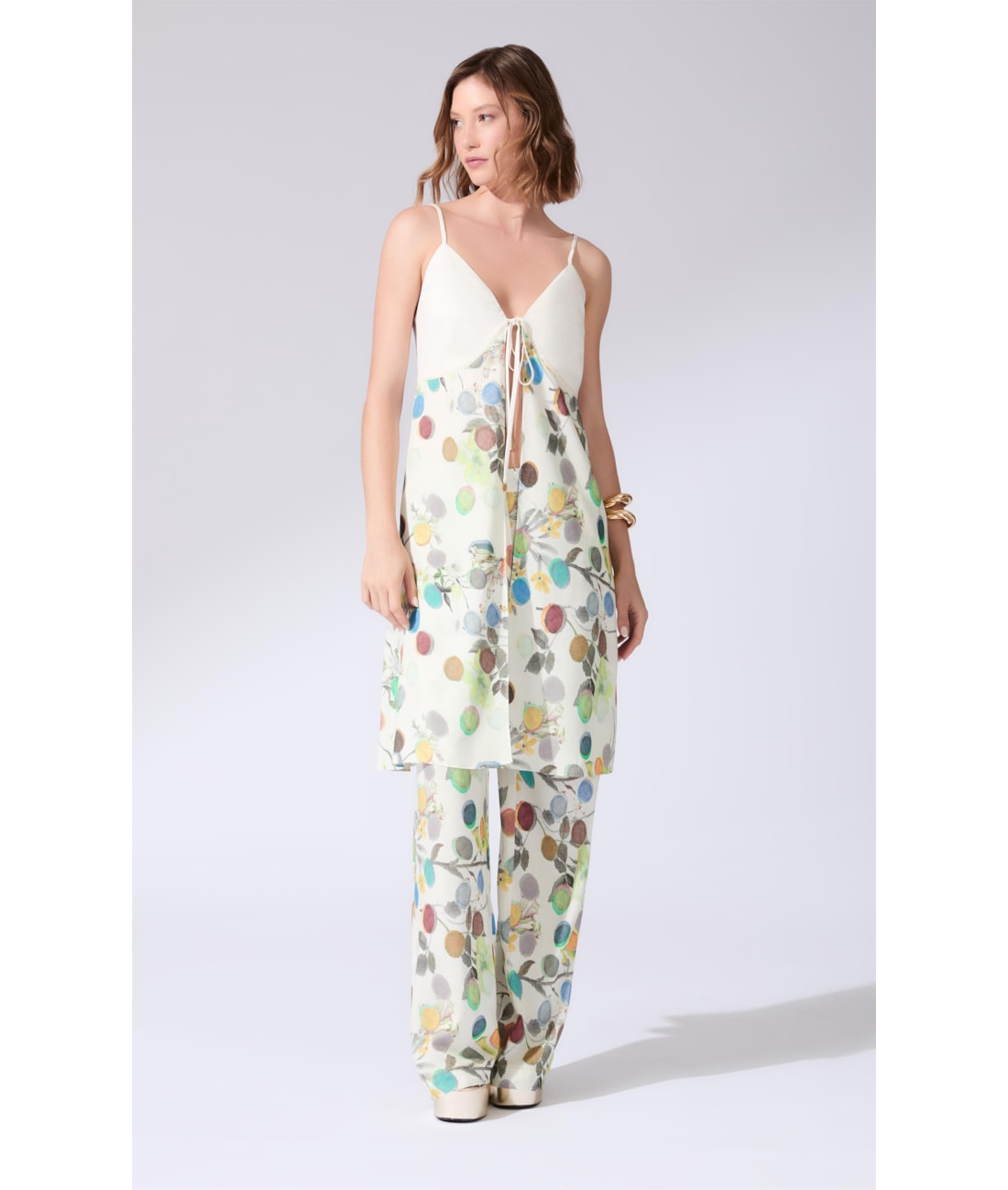 Blusa Alongada Amarração Bouquet Off White