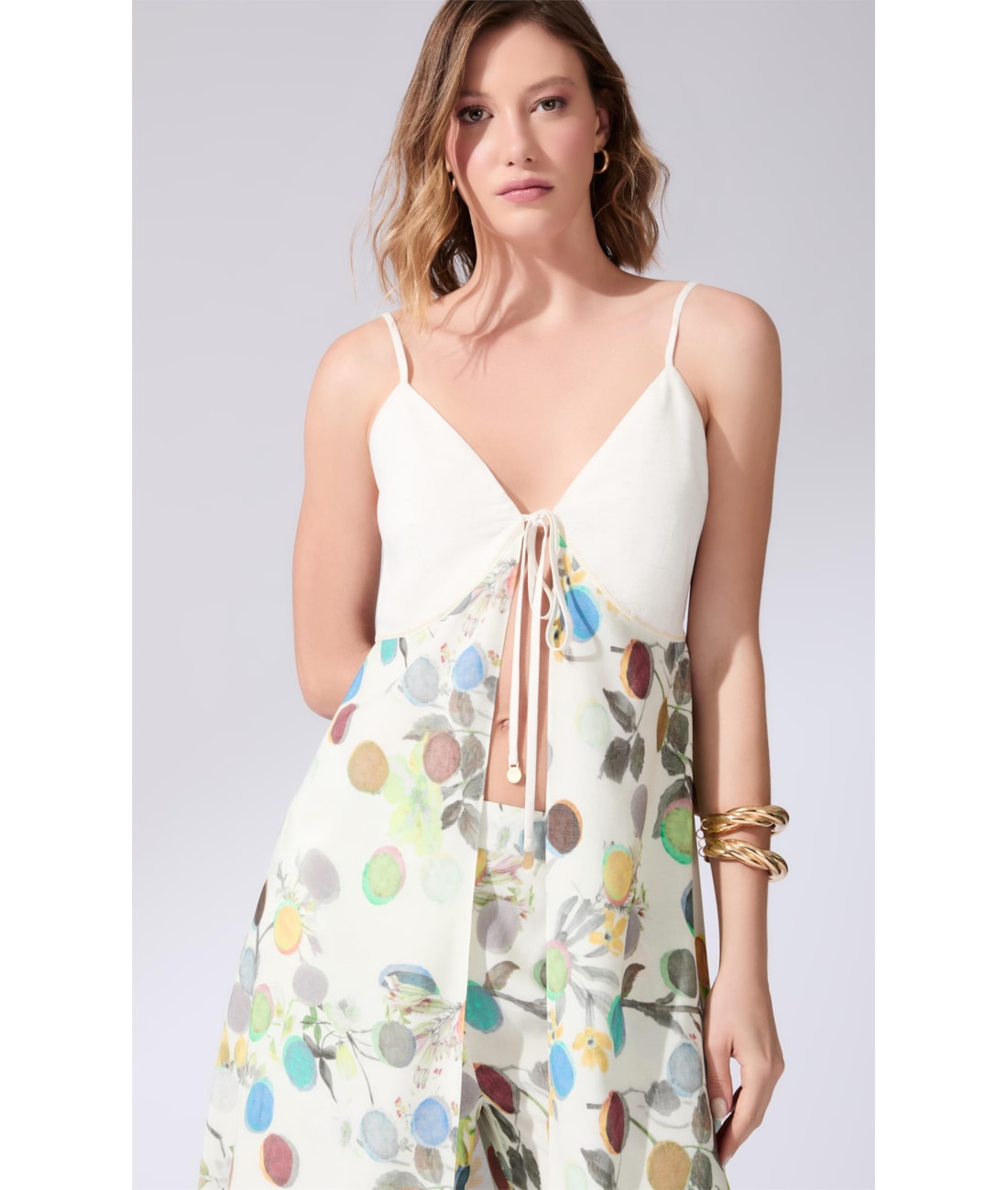 Blusa Alongada Amarração Bouquet Off White