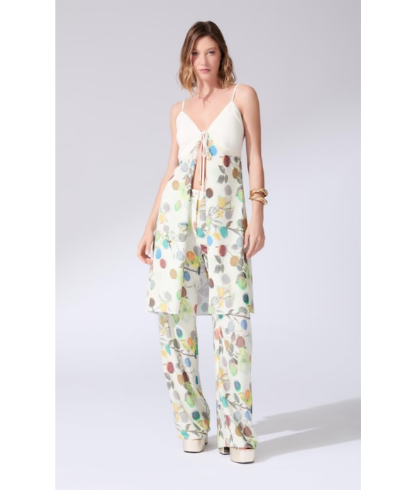 Blusa Alongada Amarração Bouquet Off White