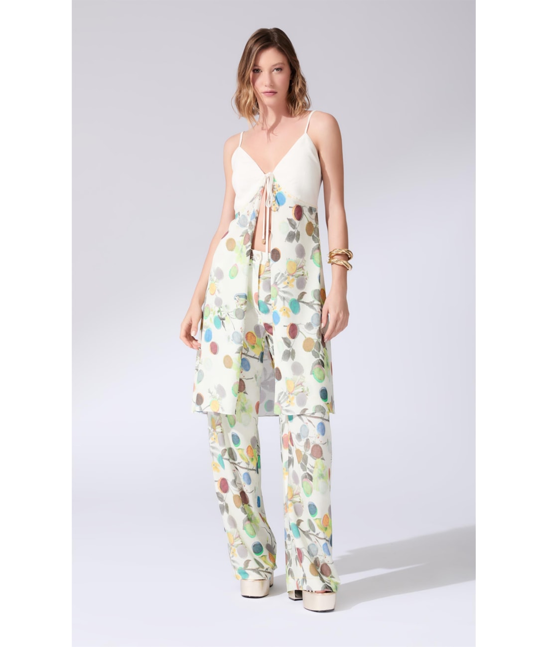 Blusa Alongada Amarração Bouquet Off White