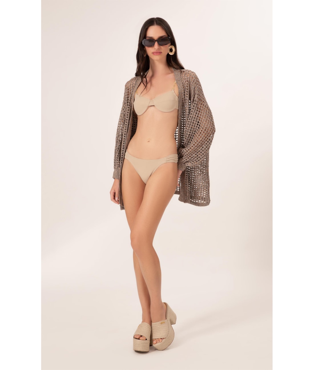 Blusa Alongada Tricot Tweed Capuccino