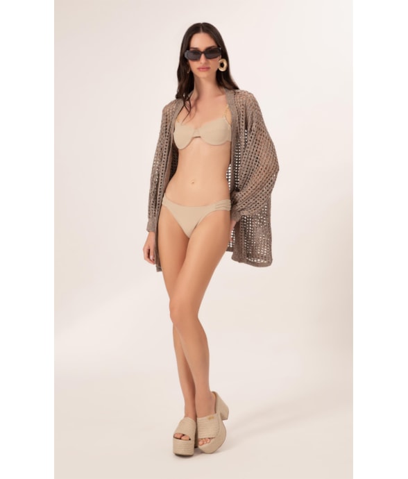 Blusa Alongada Tricot Tweed Capuccino