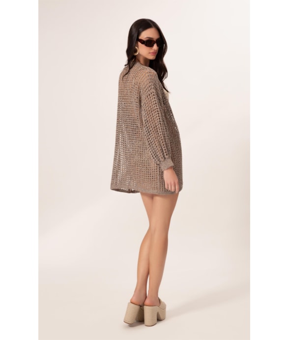 Blusa Alongada Tricot Tweed Capuccino