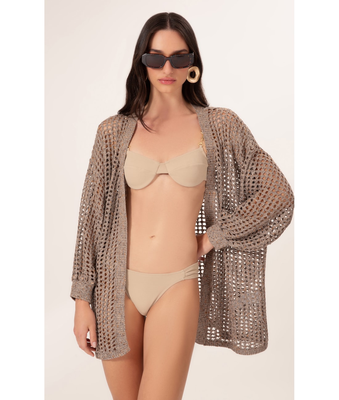 Blusa Alongada Tricot Tweed Capuccino