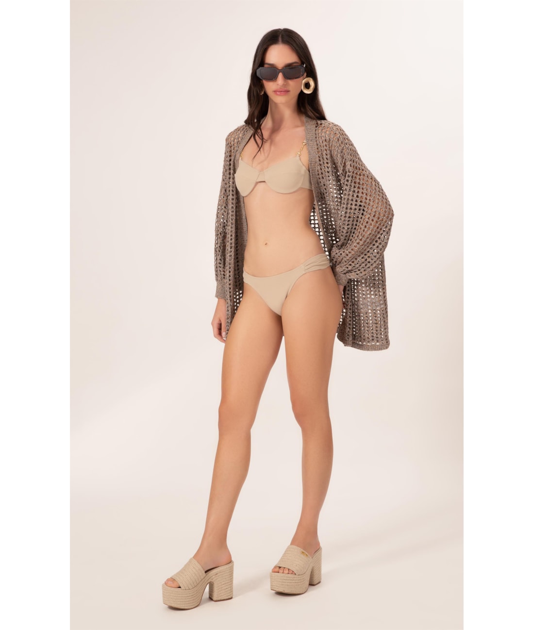 Blusa Alongada Tricot Tweed Capuccino