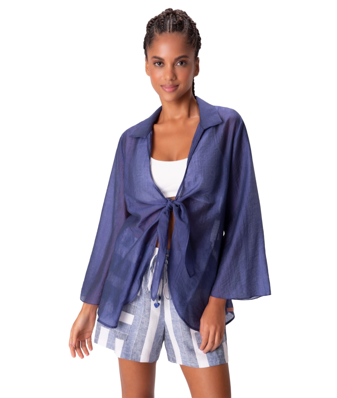 Blusa Amarração Lyocell Washed Azul Jeans