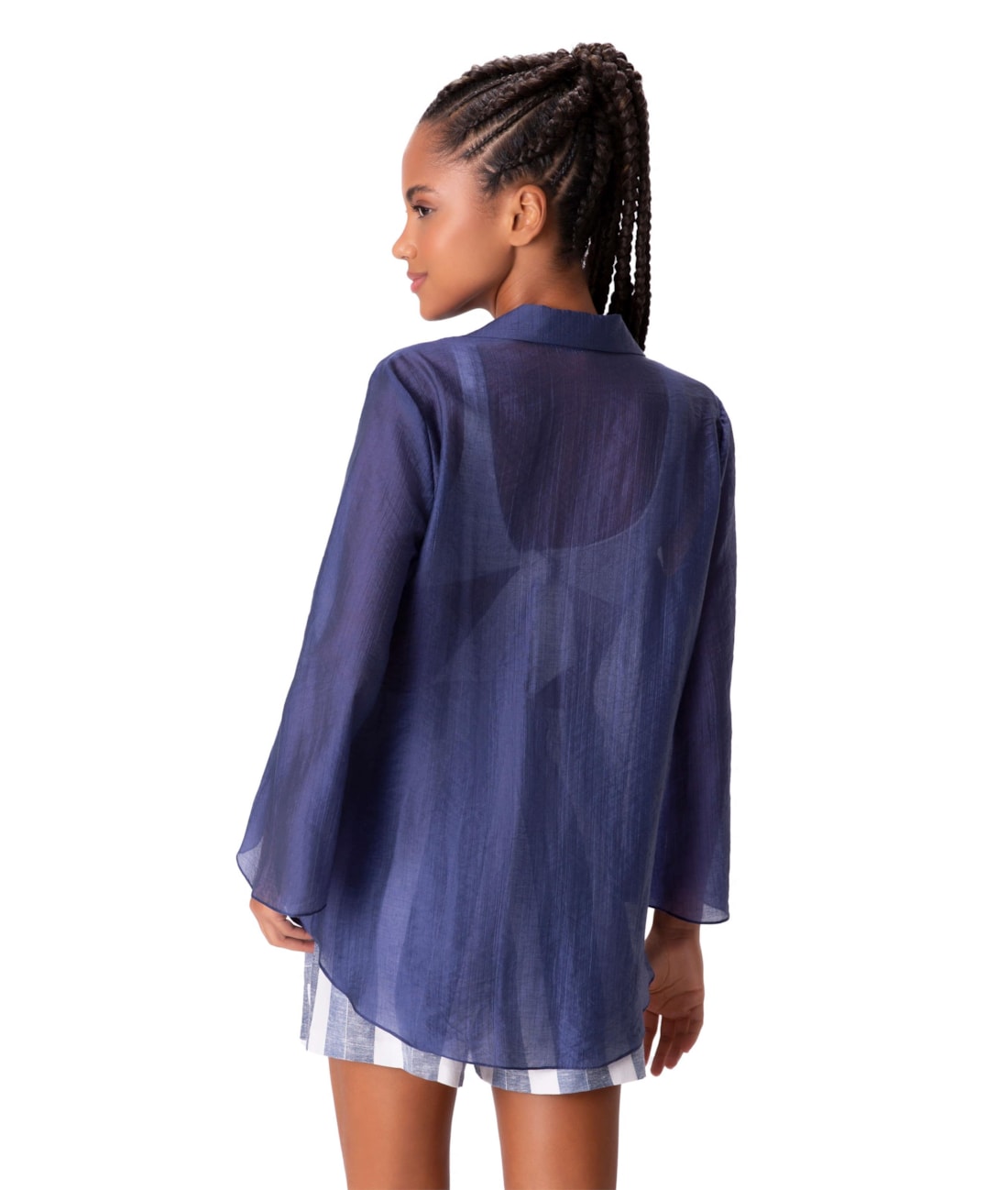 Blusa Amarração Lyocell Washed Azul Jeans
