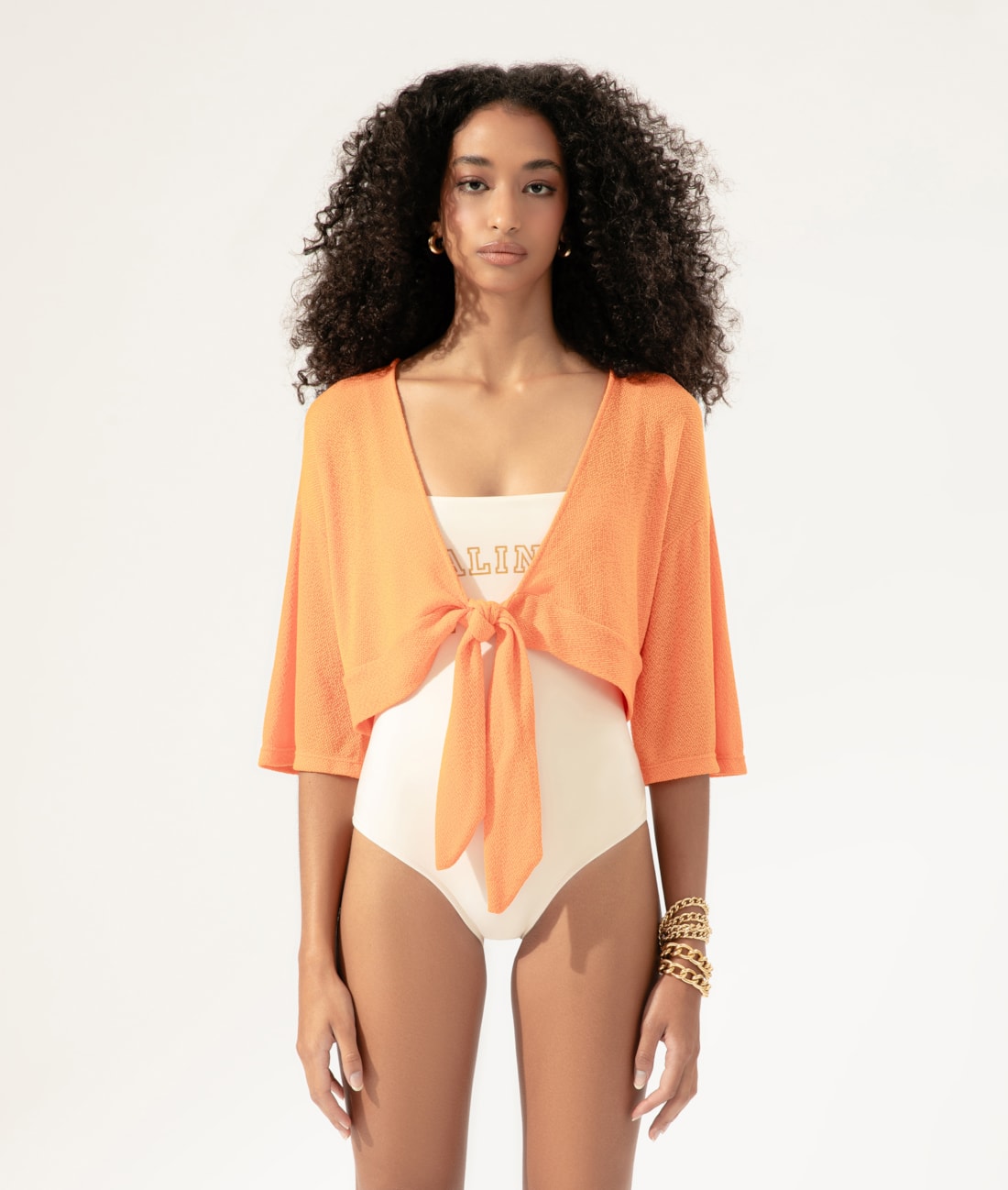 Blusa Amarração Malha Tricot Laranja