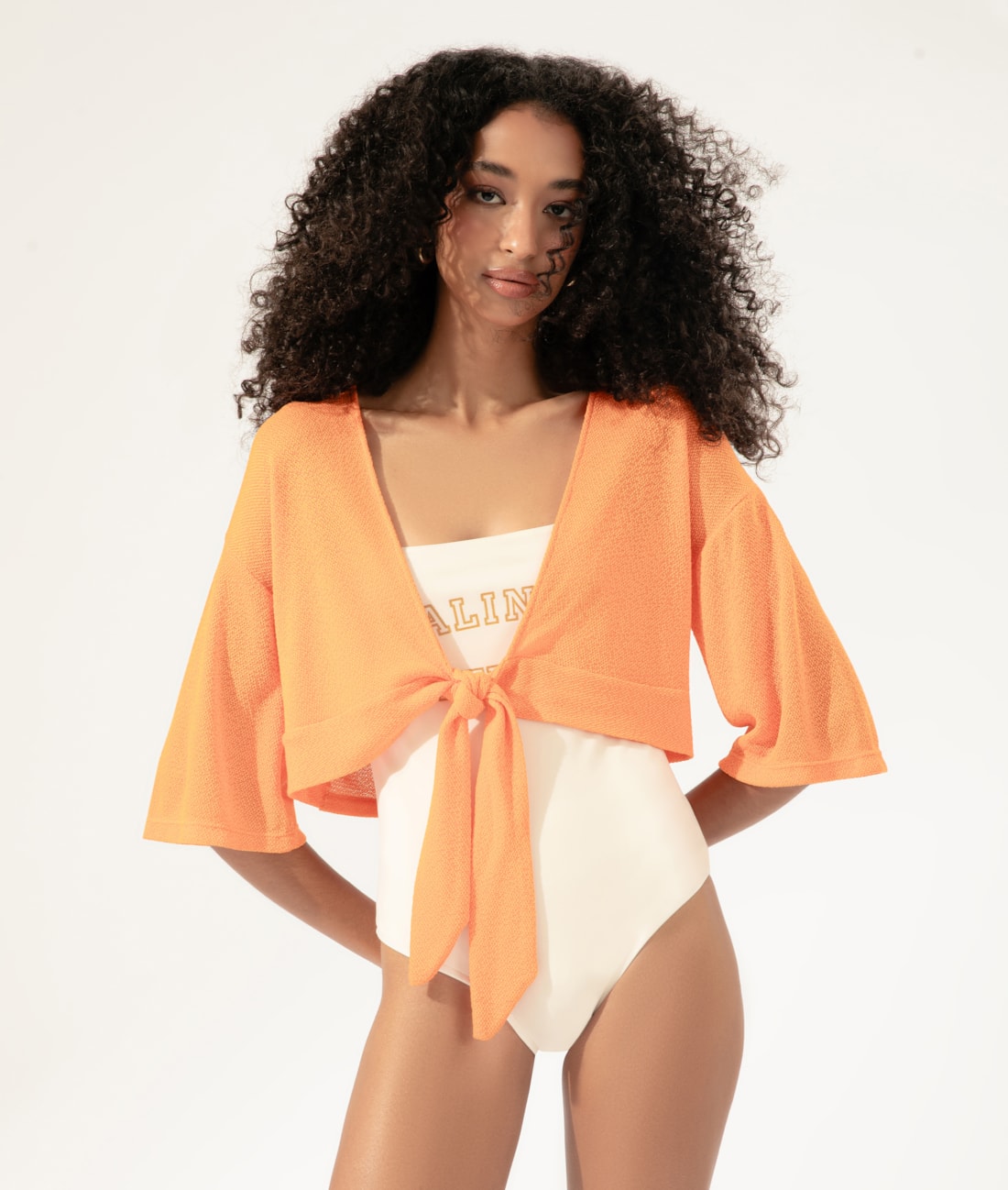 Blusa Amarração Malha Tricot Laranja