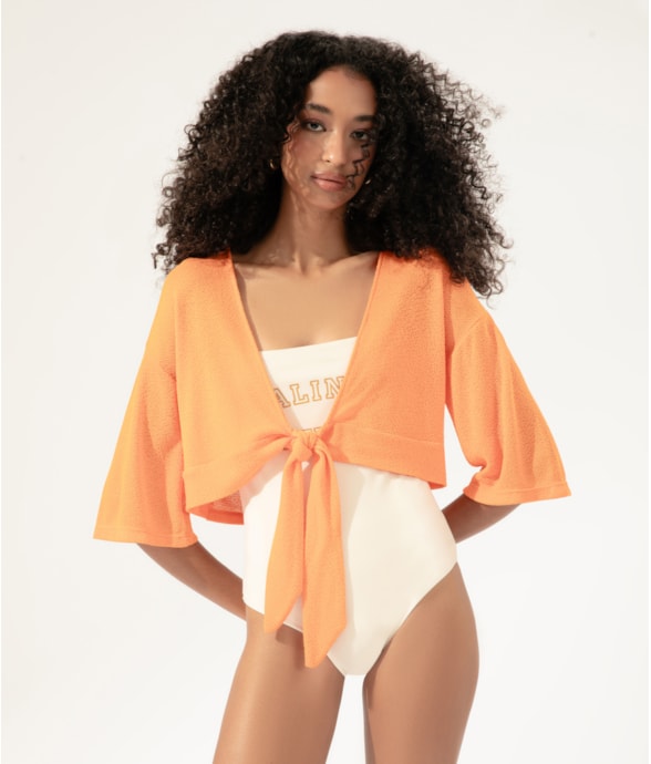Blusa Amarração Malha Tricot Laranja