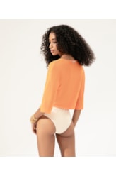 Blusa Amarração Malha Tricot Laranja
