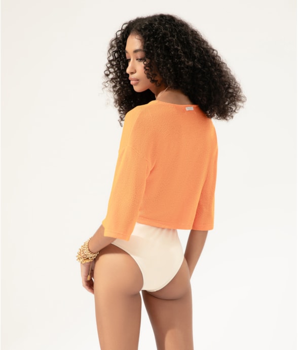 Blusa Amarração Malha Tricot Laranja