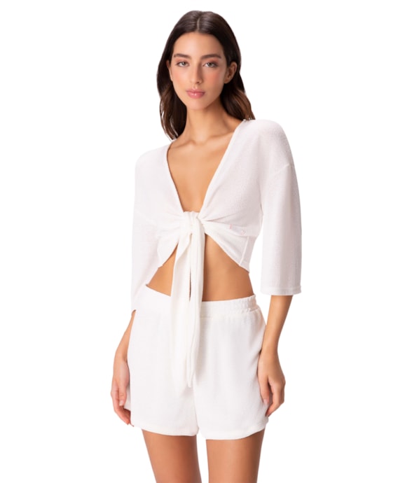Blusa Amarração Malha Tricot Off White