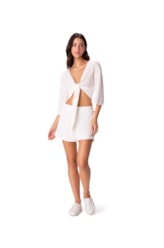 Blusa Amarração Malha Tricot Off White