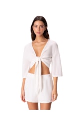 Blusa Amarração Malha Tricot Off White