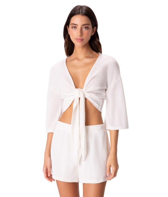 Blusa Amarração Malha Tricot Off White