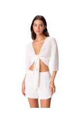 Blusa Amarração Malha Tricot Off White