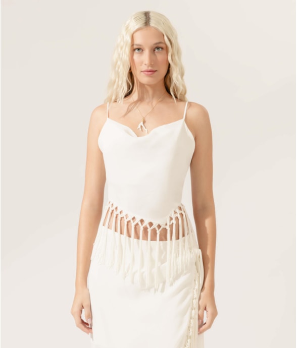 Blusa Amour Franjas Off White