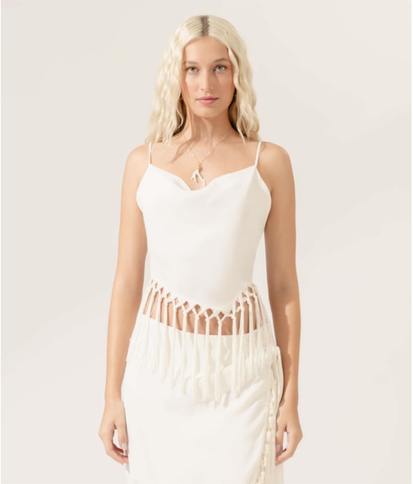 Blusa Amour Franjas Off White