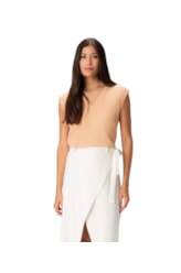 Blusa Barra Aplicada Cotton Linho Bege