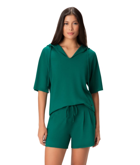 Blusa Capuz Moletinho Verde Escuro