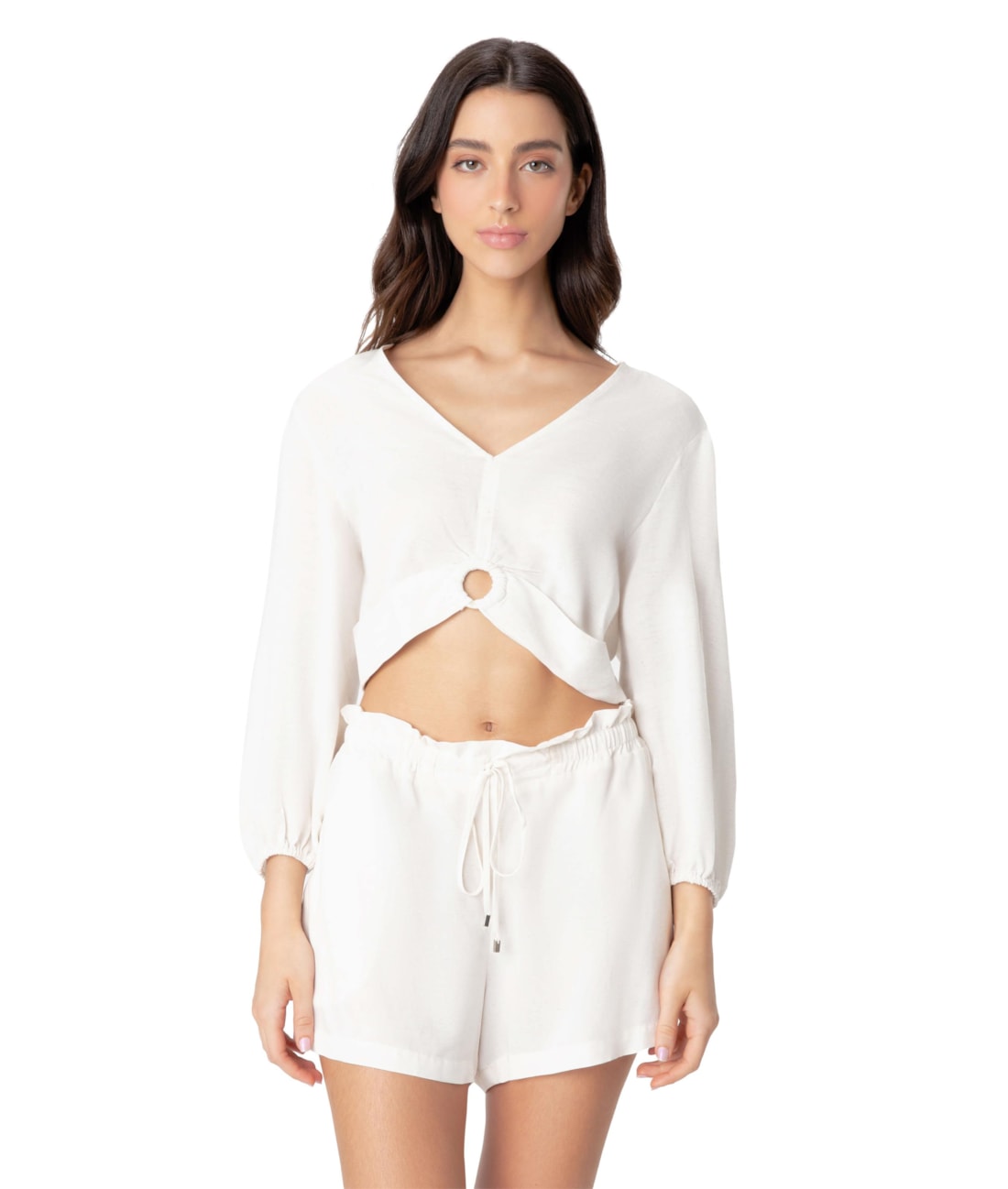 Blusa Com Argola Linho Off White