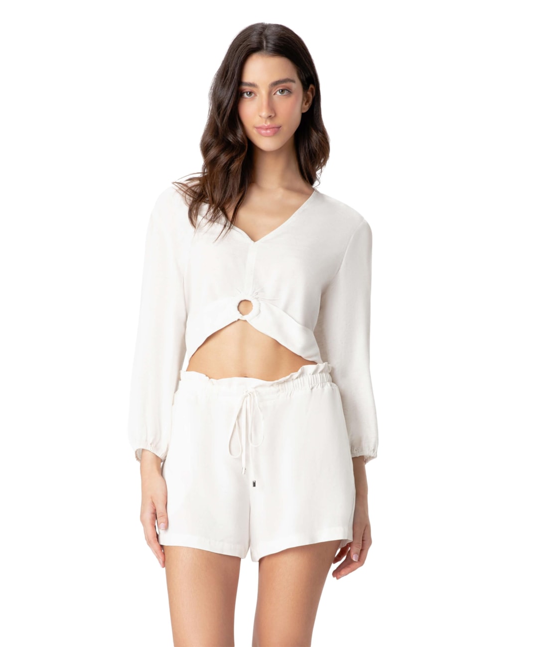 Blusa Com Argola Linho Off White