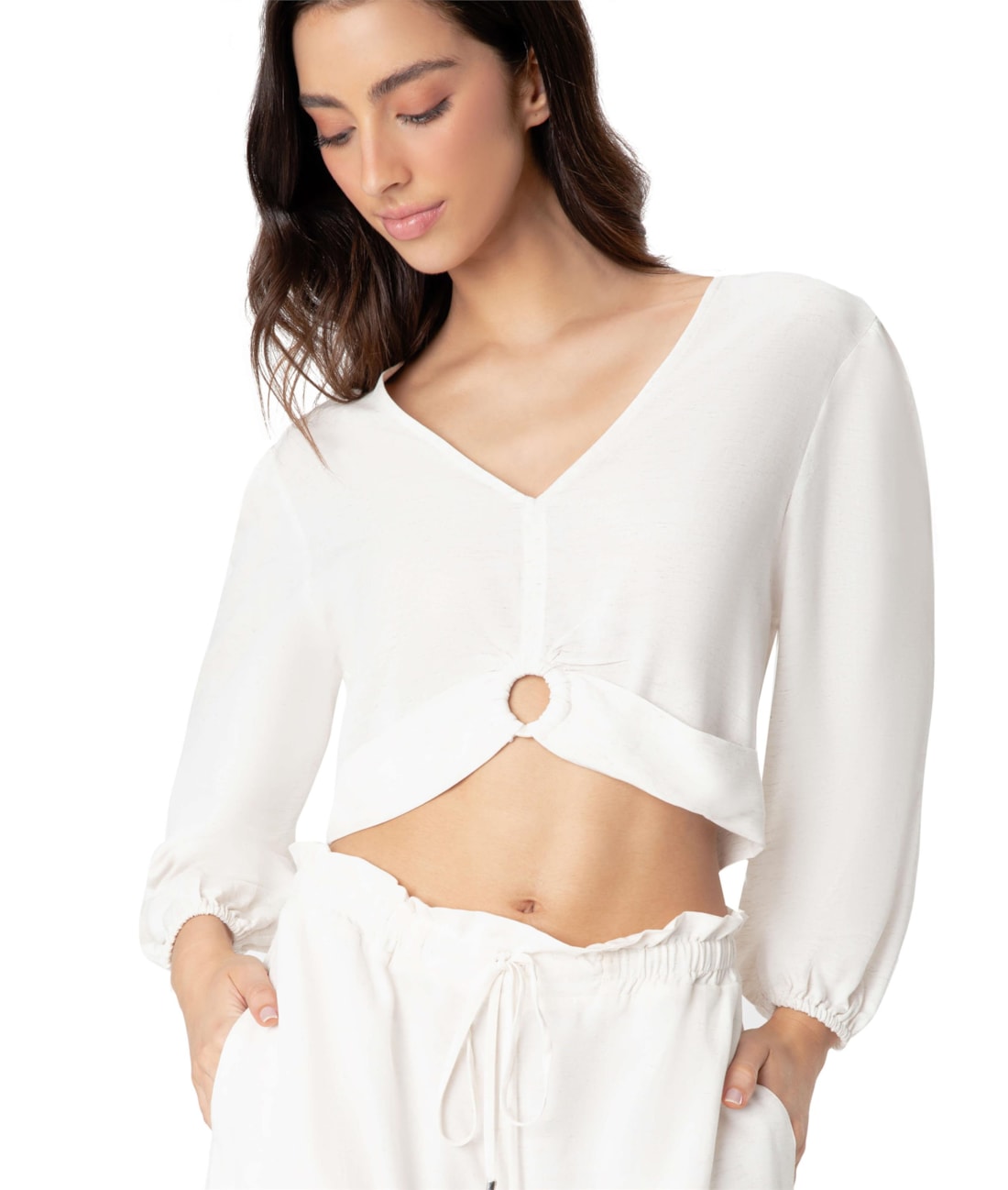 Blusa Com Argola Linho Off White