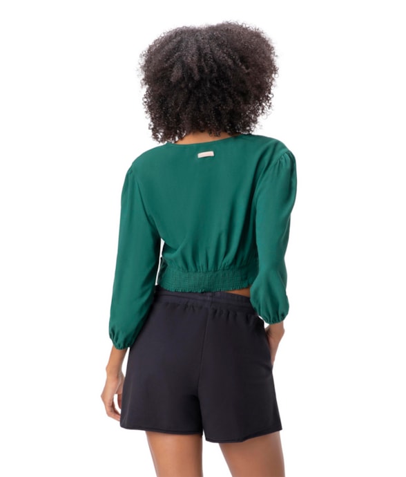 Blusa Com Argola Linho Verde Escuro