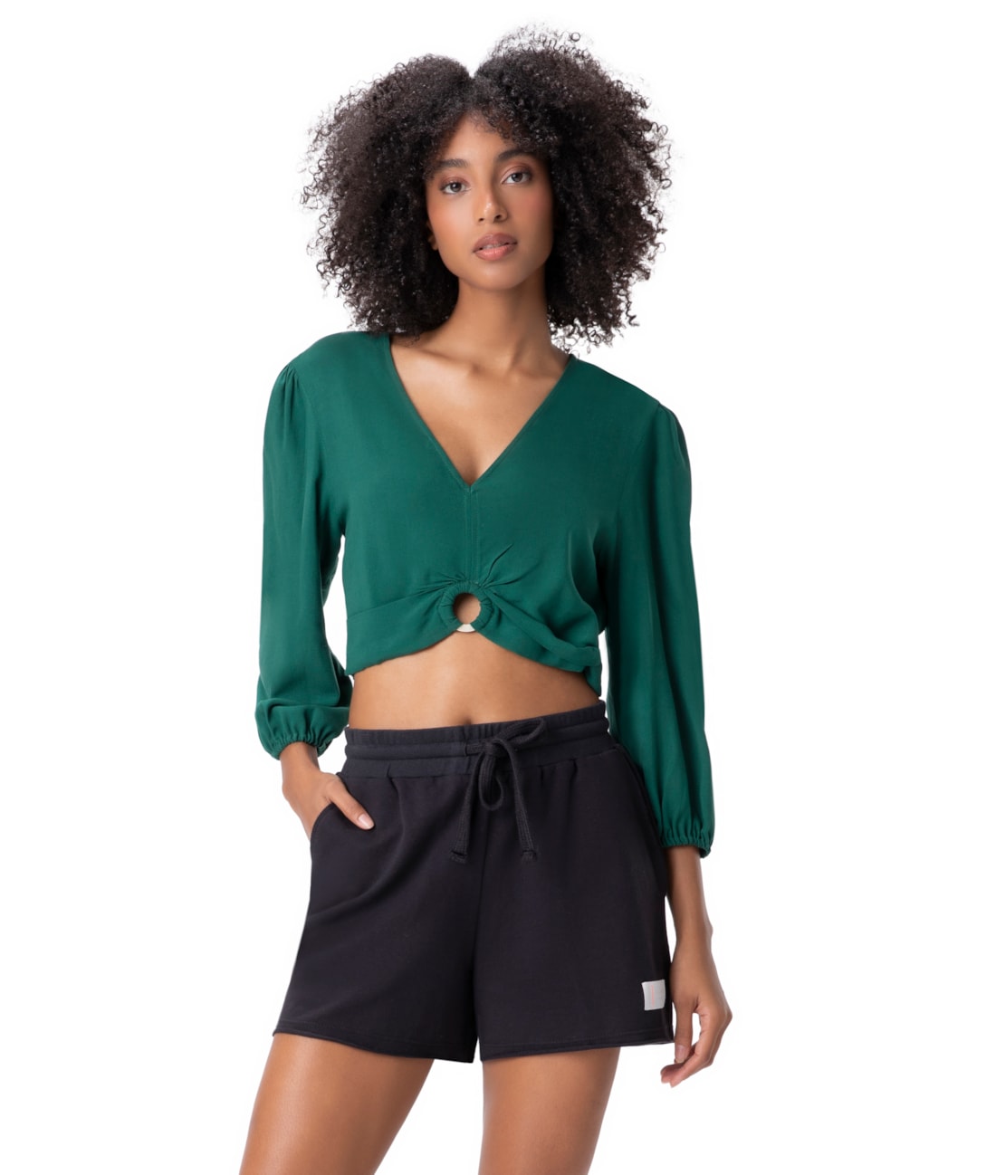 Blusa Com Argola Linho Verde Escuro