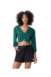 Blusa Com Argola Linho Verde Escuro