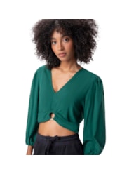 Blusa Com Argola Linho Verde Escuro