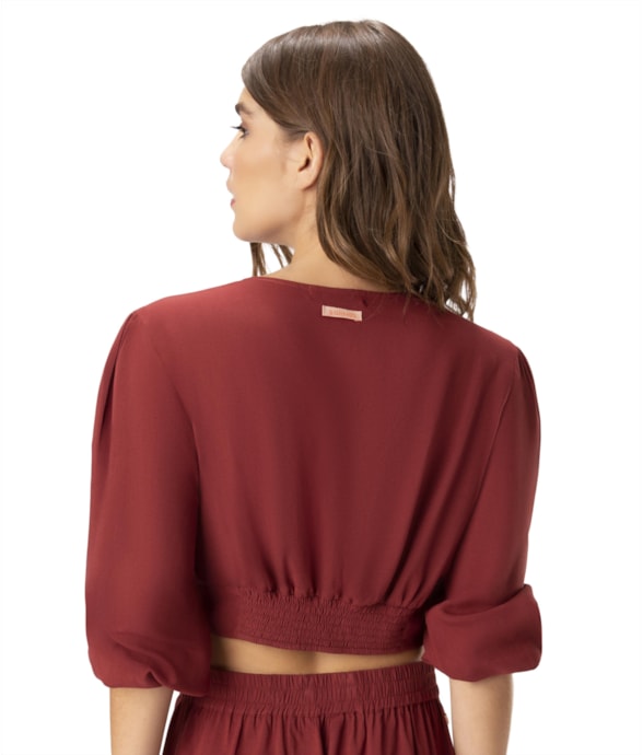 Blusa Com Argola Linho Vinho