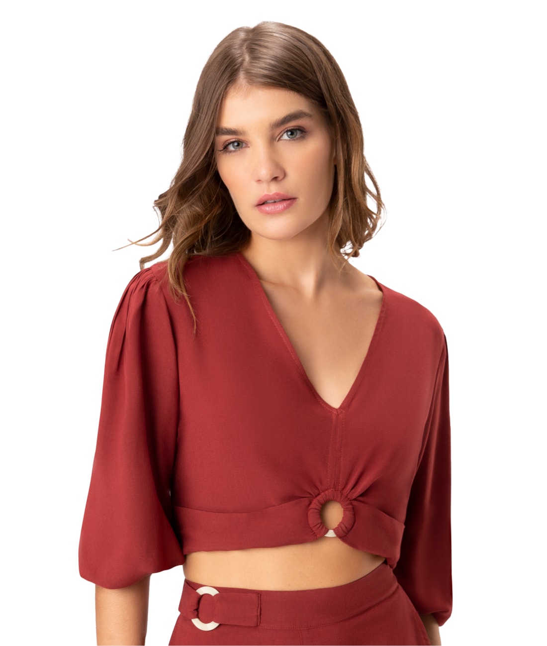 Blusa Com Argola Linho Vinho