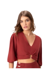 Blusa Com Argola Linho Vinho