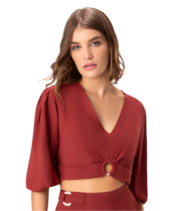 Blusa Com Argola Linho Vinho