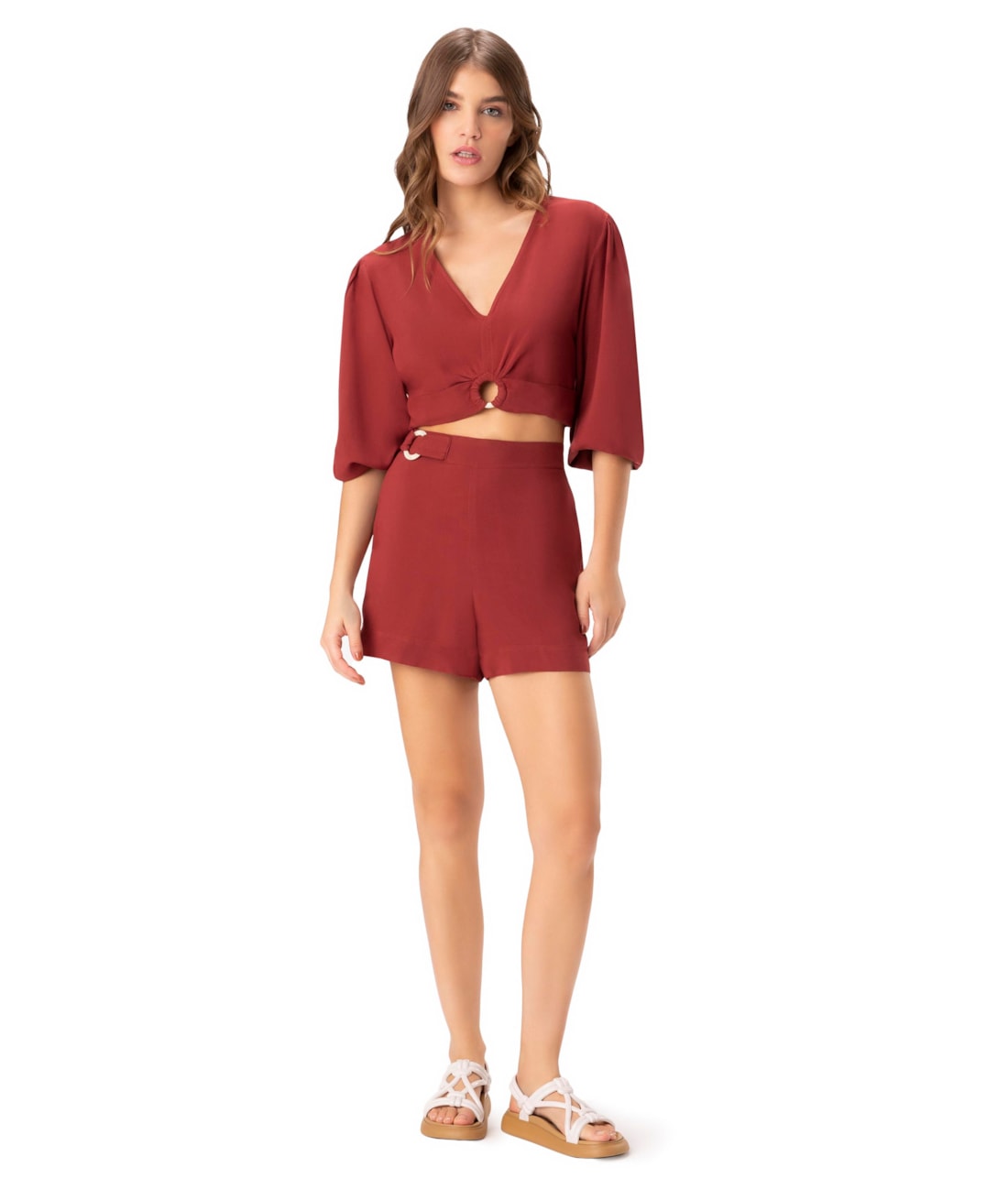 Blusa Com Argola Linho Vinho