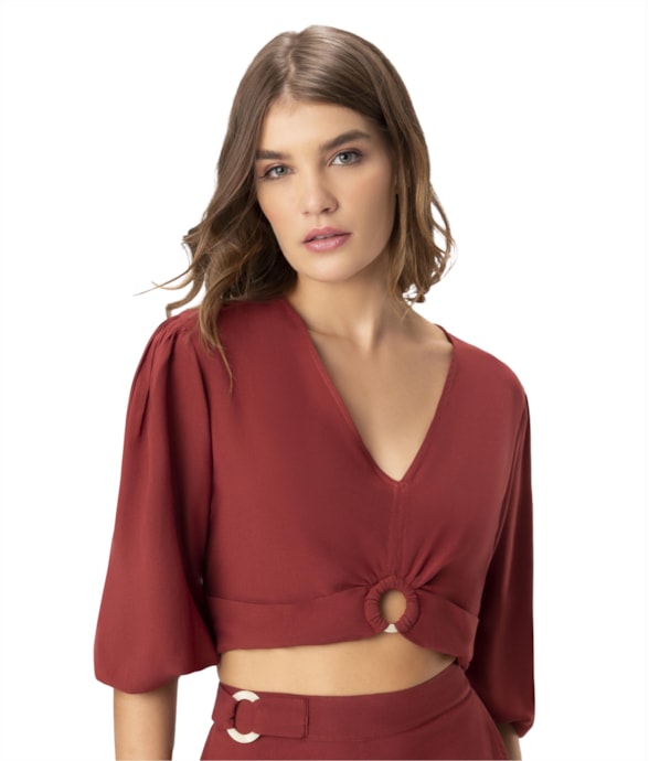 Blusa Com Argola Linho Vinho