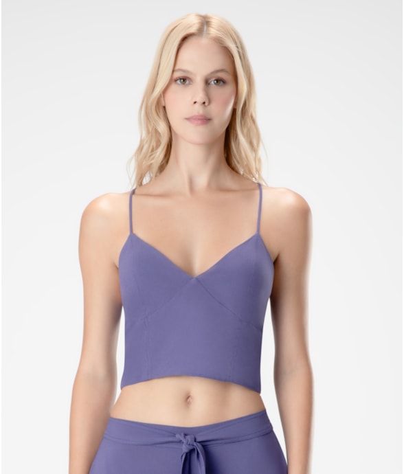 Blusa Cropped Linen Blend Azul Bic