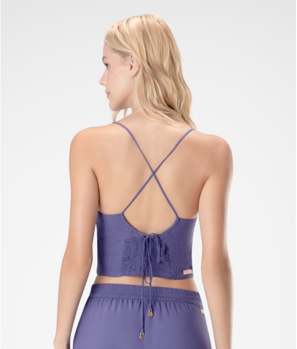 Blusa Cropped Linen Blend Azul Bic