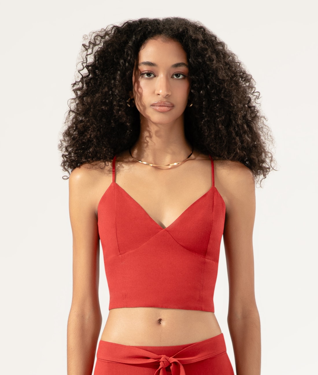 Blusa Cropped Linen Blend Vermelho