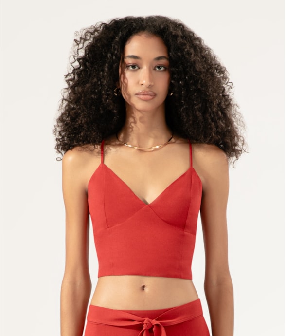 Blusa Cropped Linen Blend Vermelho