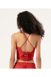 Blusa Cropped Linen Blend Vermelho
