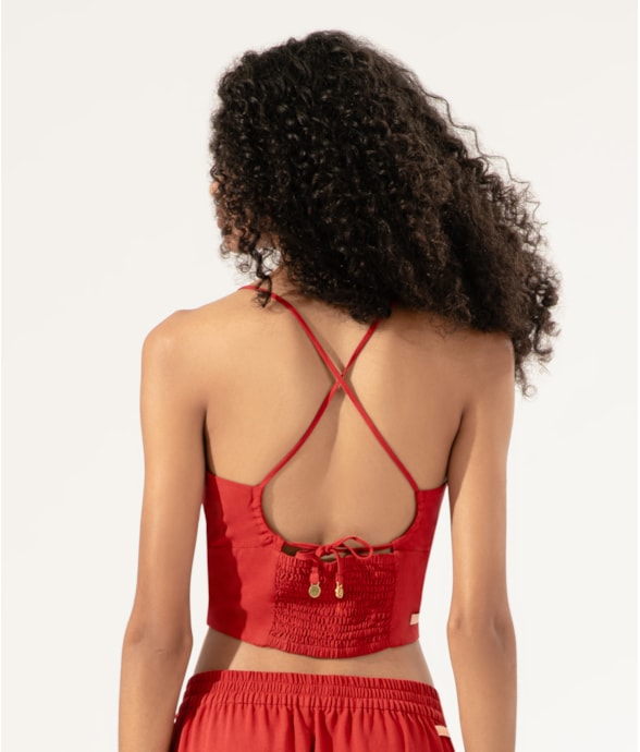 Blusa Cropped Linen Blend Vermelho