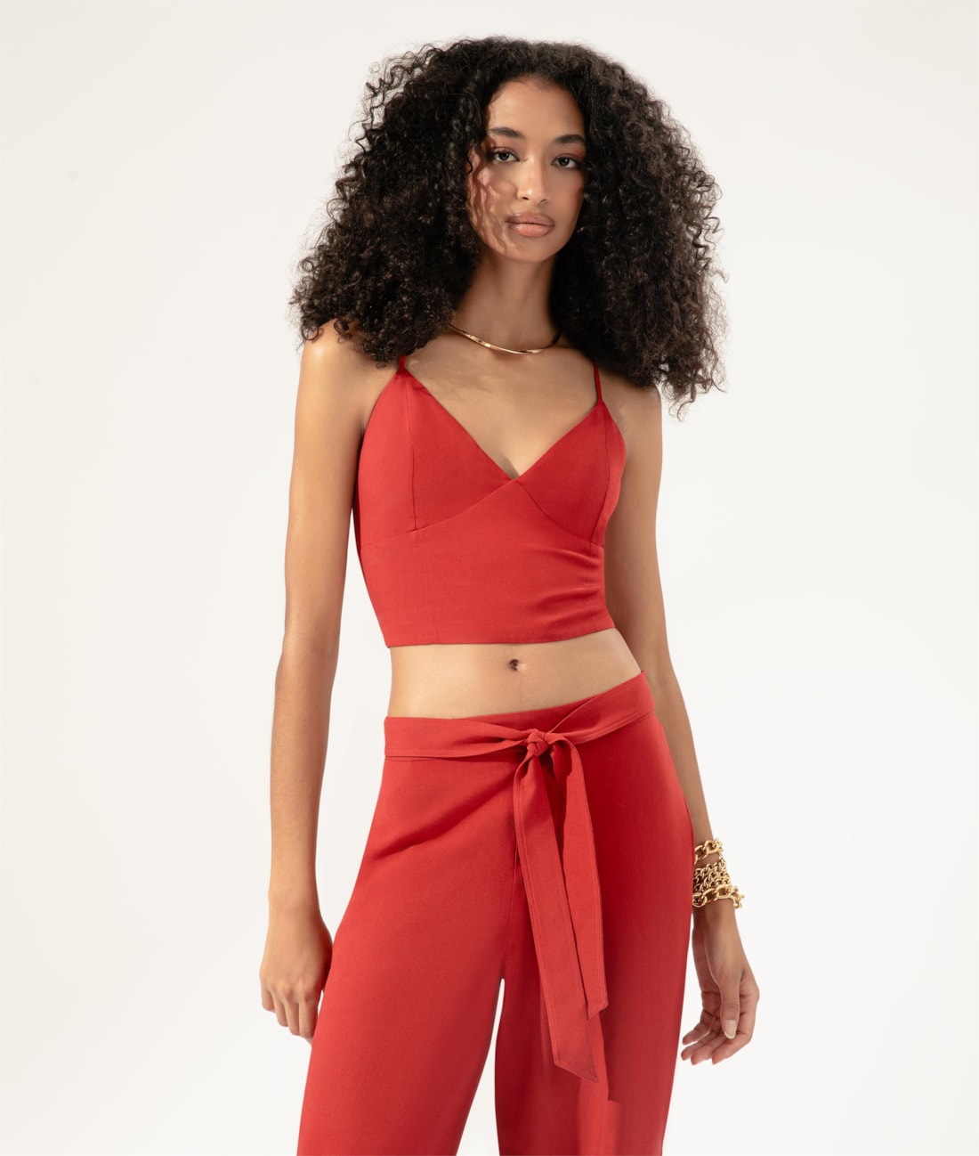 Blusa Cropped Linen Blend Vermelho